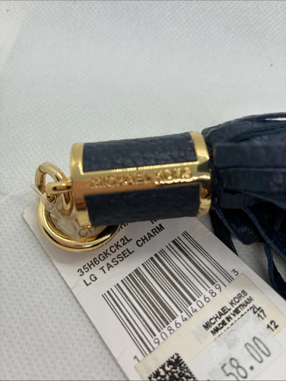 Michael Kors Black Leather Tassel Key & Bag Charm with Gold Hardware